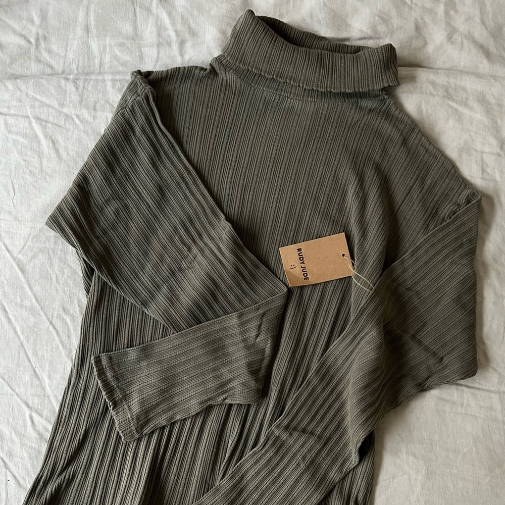 Rudy Jude Pointelle Turtleneck in Moss sz L